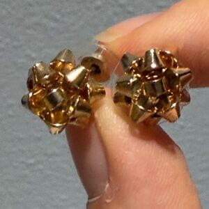Gold Tone Gift Bow Cluster Stud Earrings - Women Jewelry